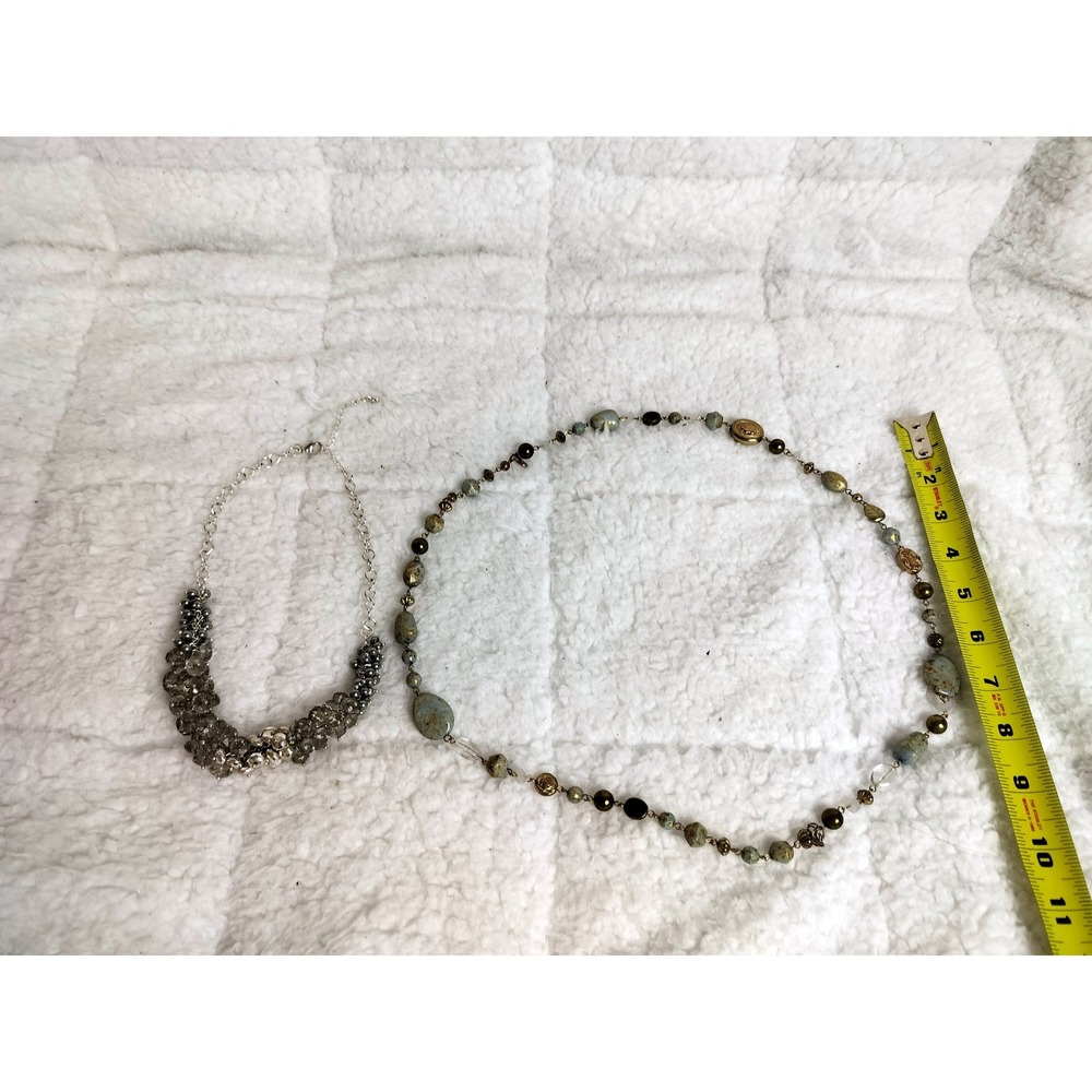 Unbranded Beaded Layered Necklace Set Stone Crystal Silver Bronze Boho Multi